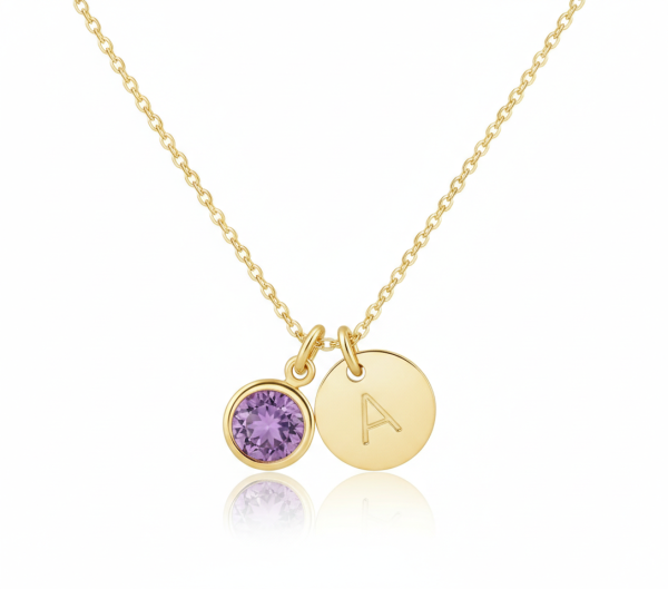 14K Gold Plated Round CZ Birthstone Necklace for Girls, Teens and Women