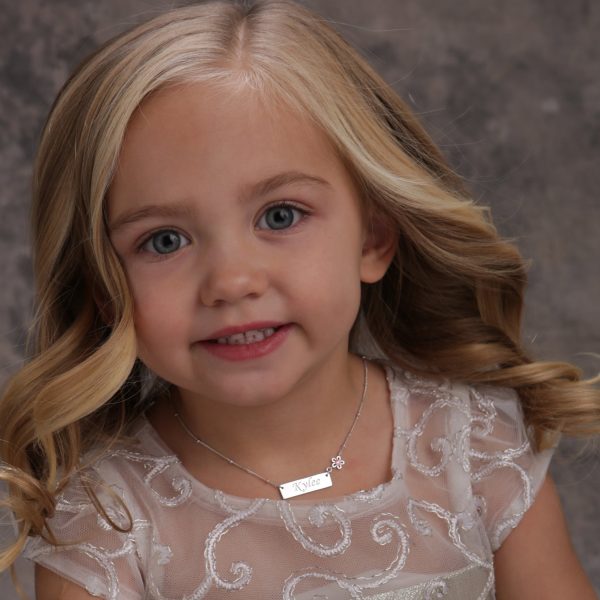 Sterling Silver Children’s Bar Necklace with Daisy (BCN-HBar Daisy)