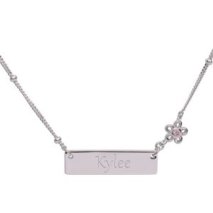 Sterling Silver Children's Bar Necklace with Daisy (BCN-HBar Daisy)