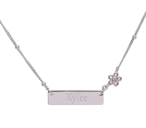 Sterling Silver Children’s Bar Necklace with Daisy (BCN-HBar Daisy)