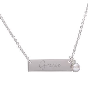 Sterling Silver Children's Bar Necklace with Pearl (BCN-HBar Pearl)