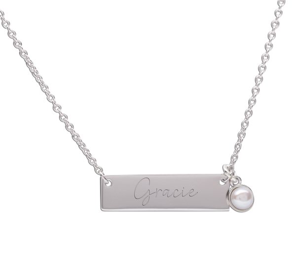 Sterling Silver Children’s Bar Necklace with Pearl (BCN-HBar Pearl)