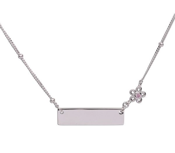 Sterling Silver Children’s Bar Necklace with Daisy (BCN-HBar Daisy)