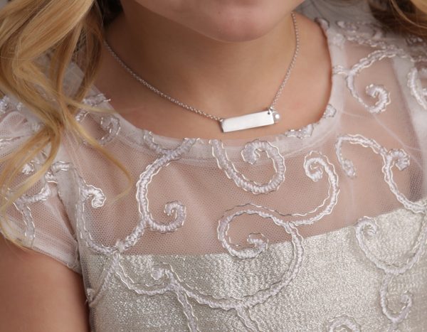 Sterling Silver Children’s Bar Necklace with Pearl (BCN-HBar Pearl)