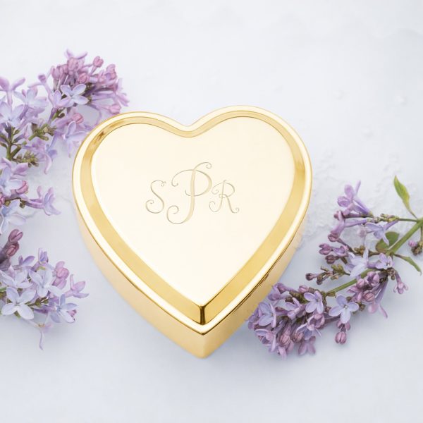 Custom Gold or Silver Heart Jewelry or Keepsake Box with Personalized Engraving