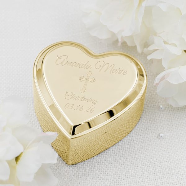 Custom Gold or Silver Heart Jewelry or Keepsake Box with Personalized Engraving