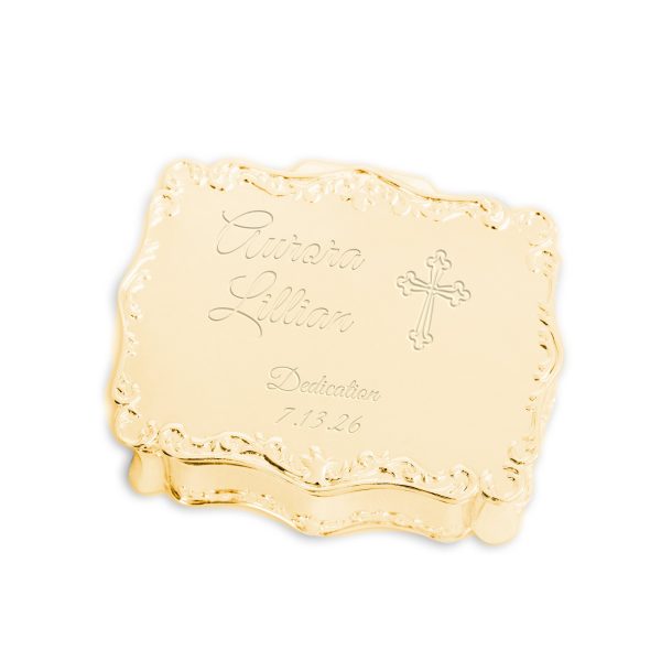 Custom Gold or Silver Rectangle Jewelry Box with Personalized Engraving
