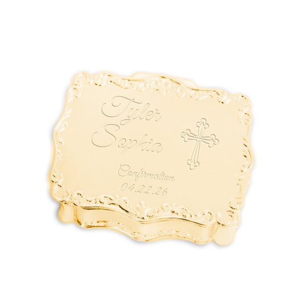 Custom Gold or Silver Rectangle Jewelry Box with Personalized Engraving