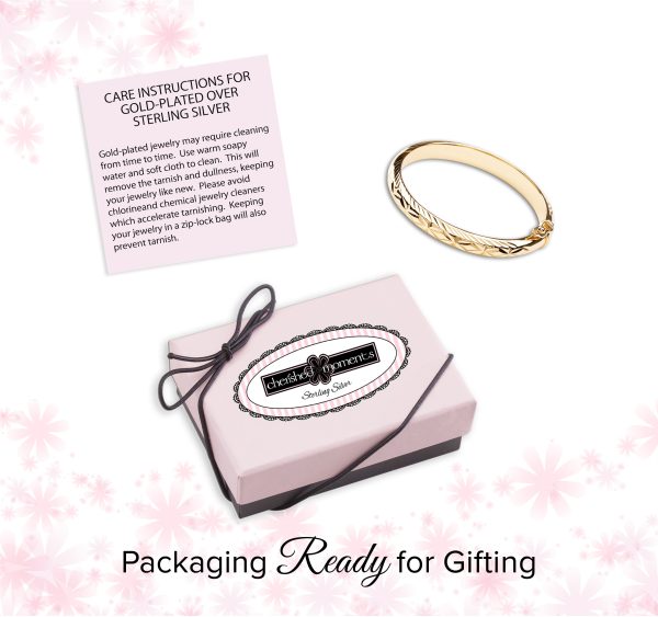 14K Gold Plated Etched Bangle Bracelet for Babies and Little Girls with FREE Engraving