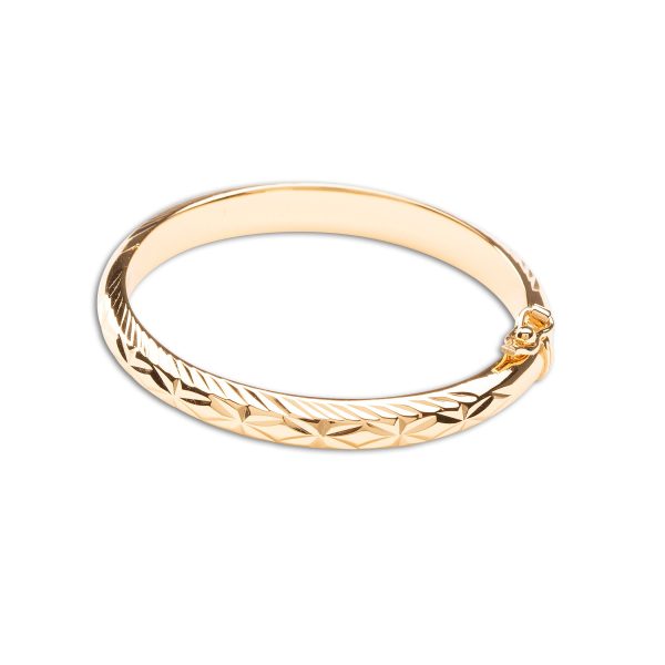 14K Gold Plated Etched Bangle Bracelet for Babies and Little Girls with FREE Engraving