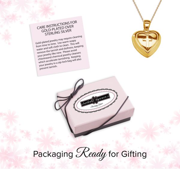 14K Gold Plated Children’s Heart Locket with Cross First Communion Gift
