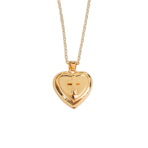 14K Gold Plated Children’s Heart Locket with Cross First Communion Gift