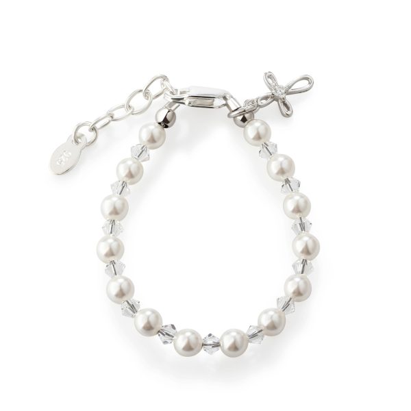 Sterling Silver Simulated Pearl Bracelet with Infinity Cross