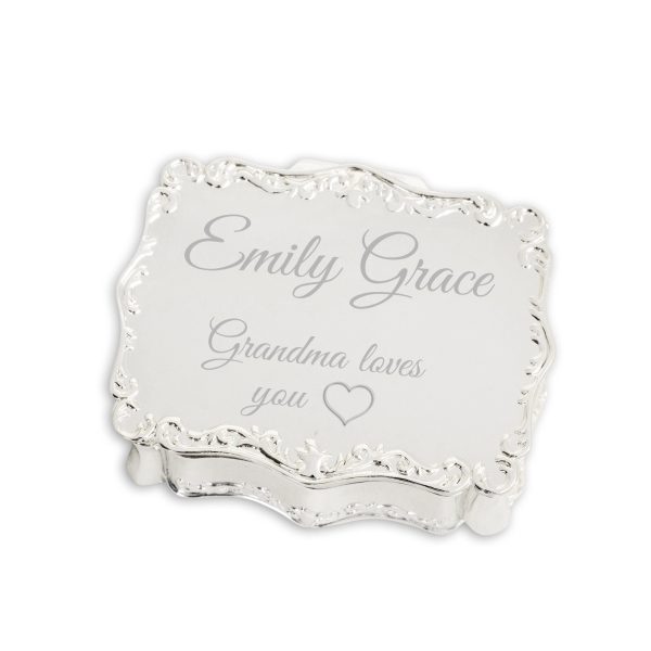 Custom Gold or Silver Rectangle Jewelry Box with Personalized Engraving