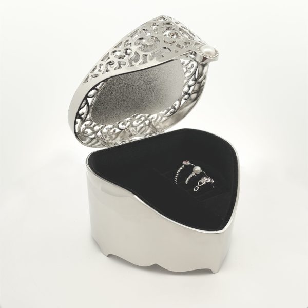 Custom Silver Filigree Heart Jewelry Box with Engraving for Girls
