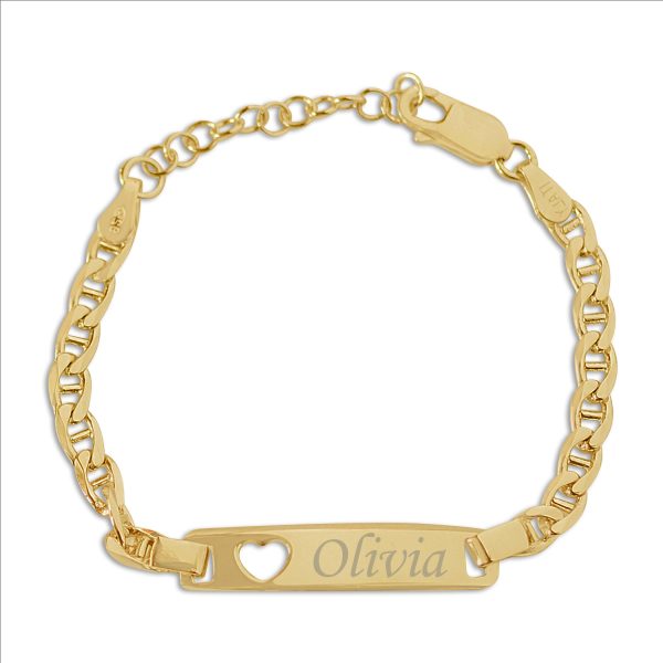 14K Gold-Plated or Sterling Silver I.D. Bracelet for Kids with FREE Engraving-Heart