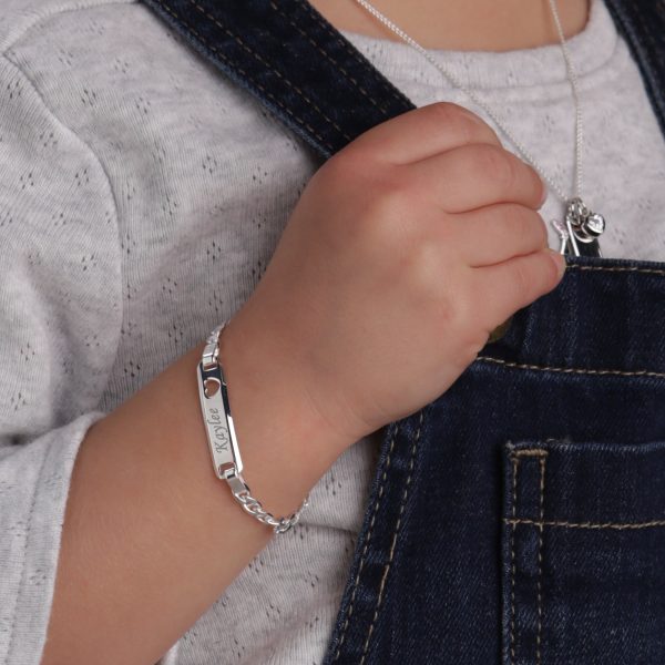 14K Gold-Plated or Sterling Silver I.D. Bracelet for Kids with FREE Engraving-Heart
