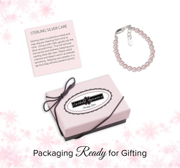 Sterling Silver Pink Simulated Pearl Bracelet Infant Baby Gift for Toddlers, Kids and Little Girls