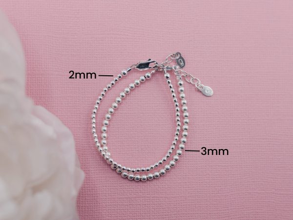 Mom and Me Sterling Silver Dainty 2mm or 3mm Beaded Bracelet