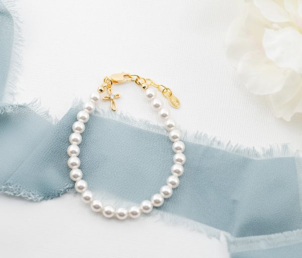 Children’s Simulated Pearl Bracelet with Infinity Faith Cross