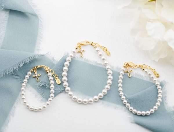 Children’s Simulated Pearl Bracelet with Infinity Faith Cross