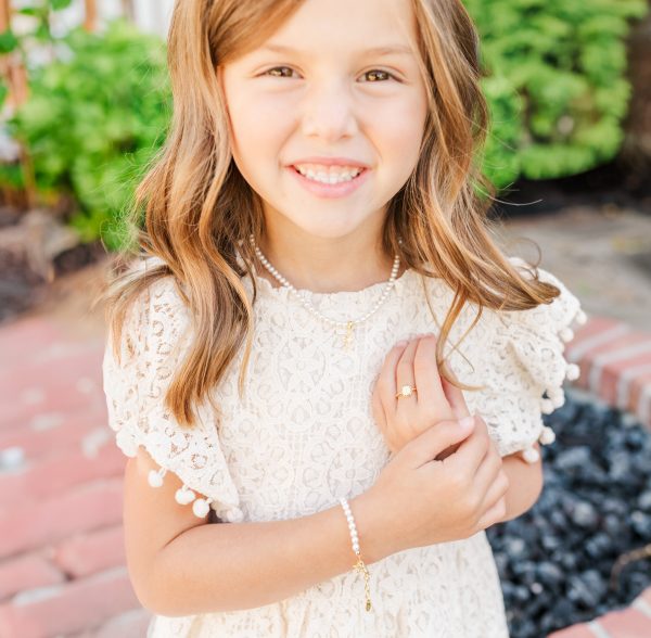 Children’s Simulated Pearl Bracelet with Infinity Faith Cross