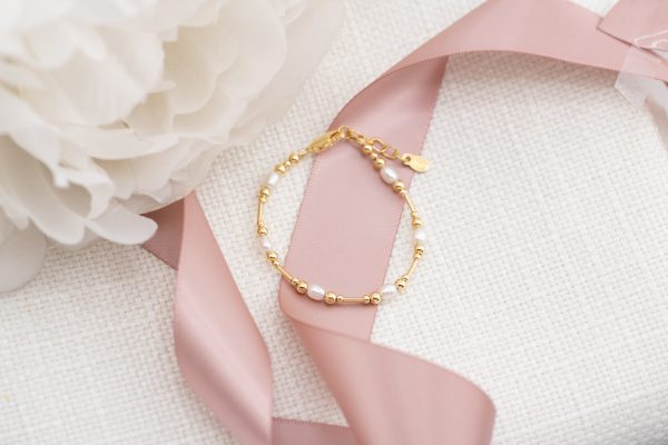 14K Gold-Plated Freshwater Pearl Gold Beaded Bracelet for Little Girls, Teens and Women