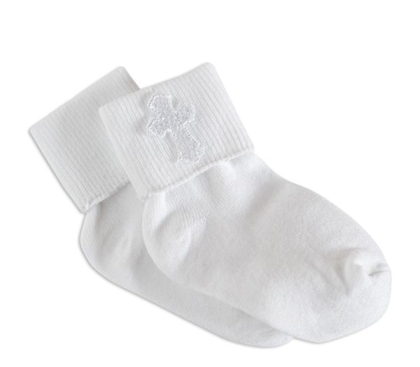 White Baby Unisex Baptism Sock with Cross