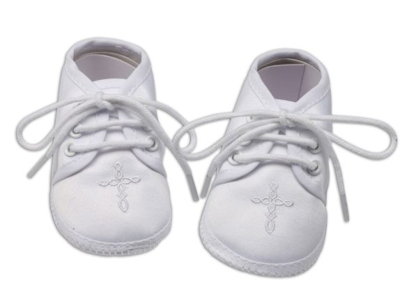 White Boys Baptism Shoe with Cross - Cherished Moments Jewelry