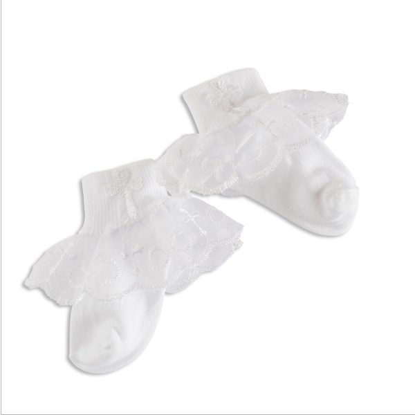 Baby Girls White Baptism Sock with Cross