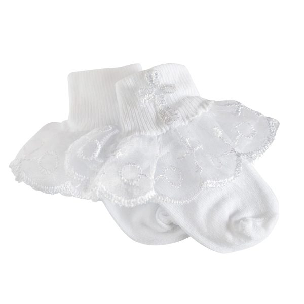 Baby Girls White Baptism Sock with Cross