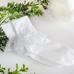 Girls White Sock with Cross for First Communion