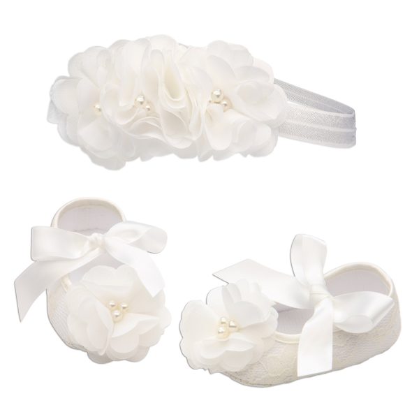 Ivory Lace Baptism Shoe and Headband Set (KSG-083-Shoe Set)