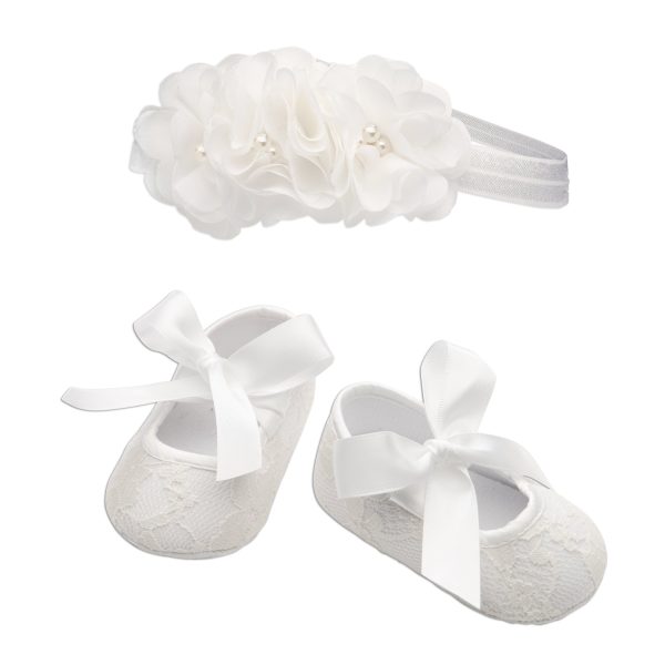 Ivory Lace Baptism Shoe and Headband Set