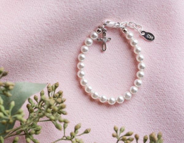 Children’s Simulated Pearl Bracelet with Infinity Faith Cross