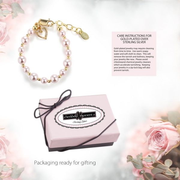 14K Gold-Plated Pink Pearl Child’s Heart Bracelet