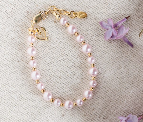 14K Gold-Plated Pink Pearl Child’s Heart Bracelet