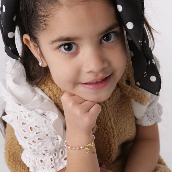 14K Gold-Plated Pink Pearl Child’s Heart Bracelet