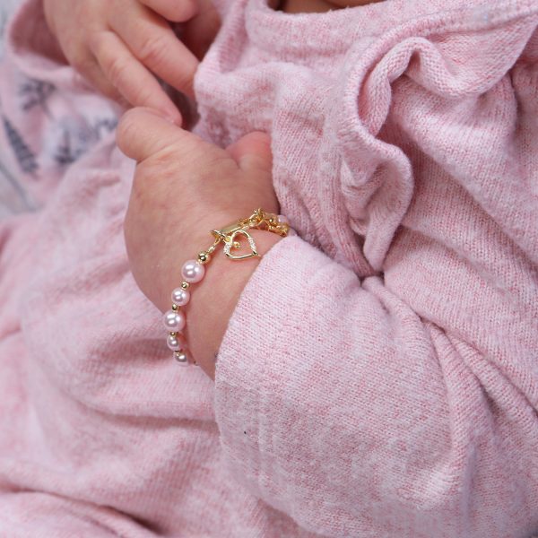 14K Gold-Plated Pink Pearl Child’s Heart Bracelet