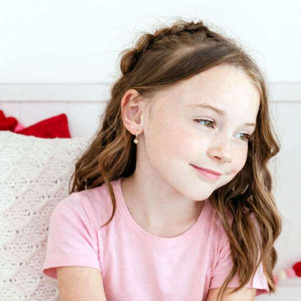 Huggie Hoop Earrings with Dangle Heart for Kids