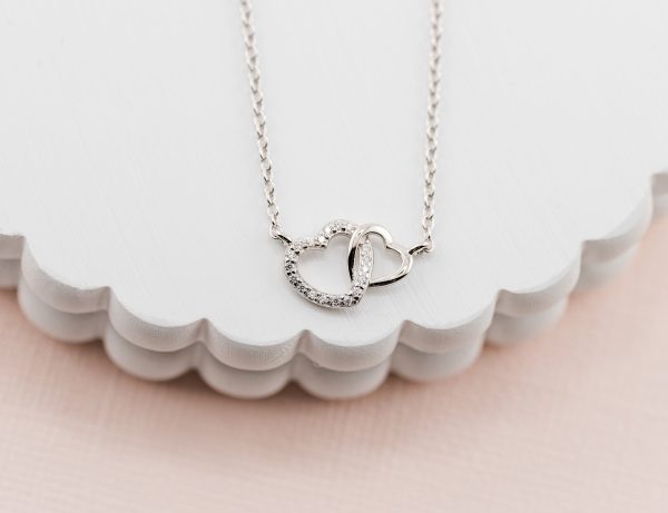 Mom and Me Heart Necklace Set, Two Hearts Entwined Forever