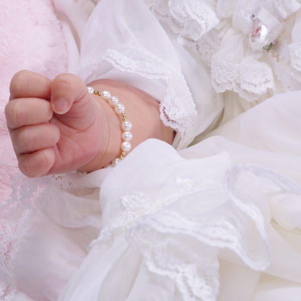 14K Gold Plated Pearl Baptism Cross Bracelet for Infant Newborn Baby Girl Gift