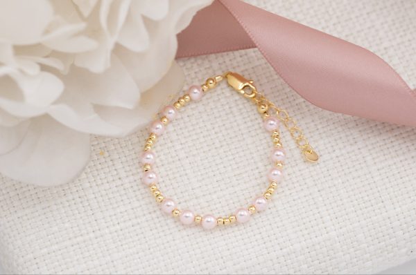 Maya – 14K Gold-Plated Pink Pearl Gold Beaded Bracelet for Children