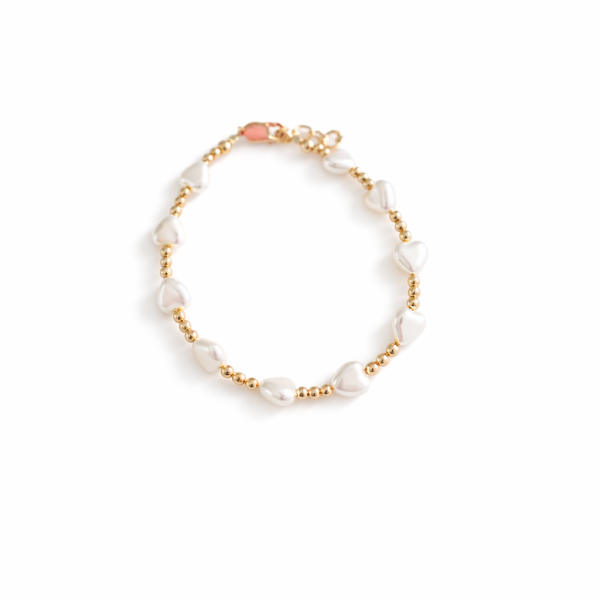 Millie – 14K-Gold Plated Czech Heart Pearl Baby and Girl’s Bracelet