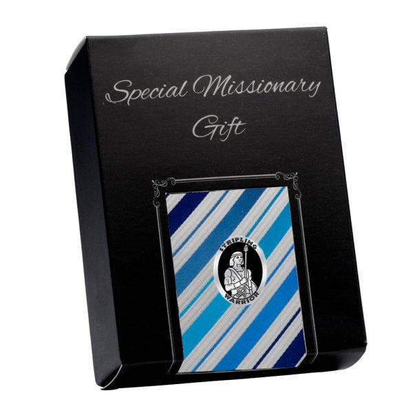 LDS Missionary Tie w/Stripling Warrior Pin (Blue Stripe)