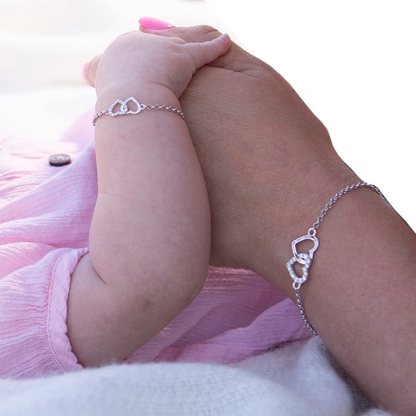 Mom and Me Silver Hearts Bracelet Set