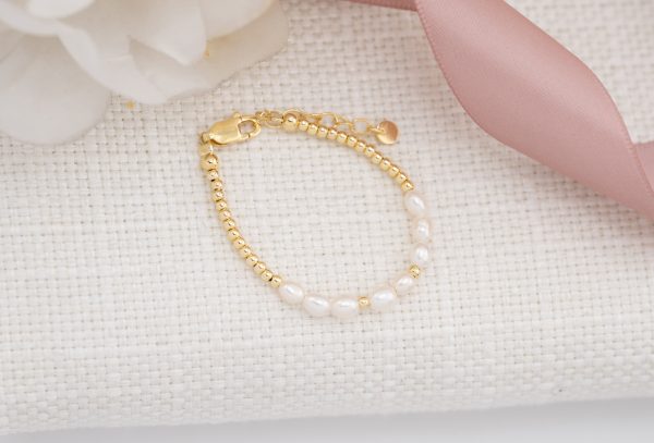 Nova – 14K Gold-Plated Freshwater Pearl Gold Beaded Bracelet for Little Girls, Teens and Women