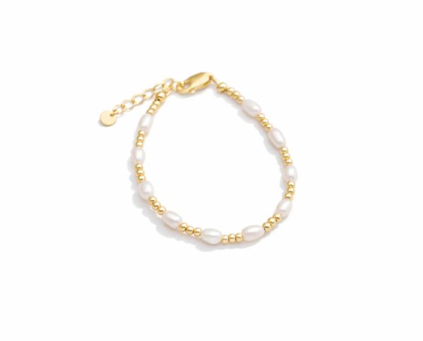 Mom and Me 14K Gold-Plated Heart Pearl Gold Beaded Bracelet