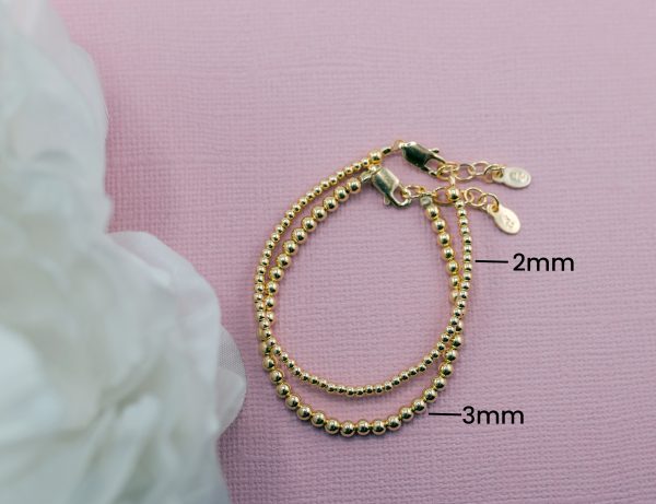14K Gold-Plated Dainty 2mm or 3mm Beaded Bracelet for Babies, Girls, Teens, and Women