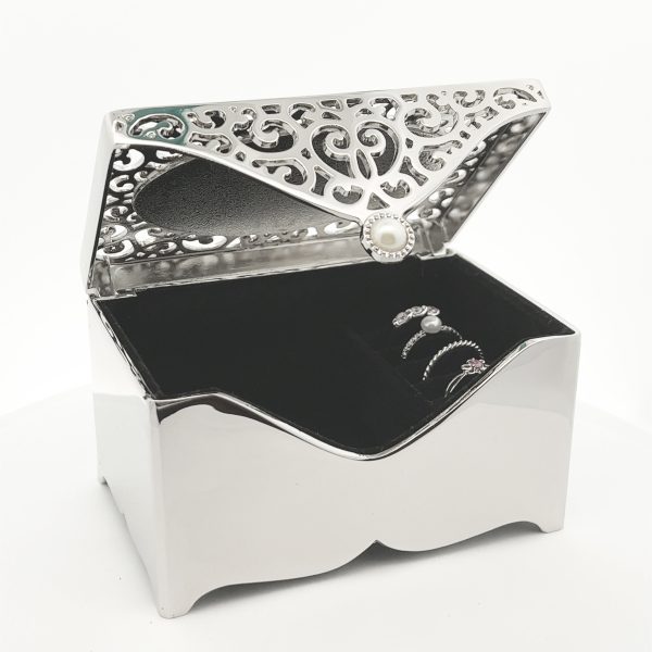Custom Silver Filigree Rectangle Jewelry Box with Engraving for Girls